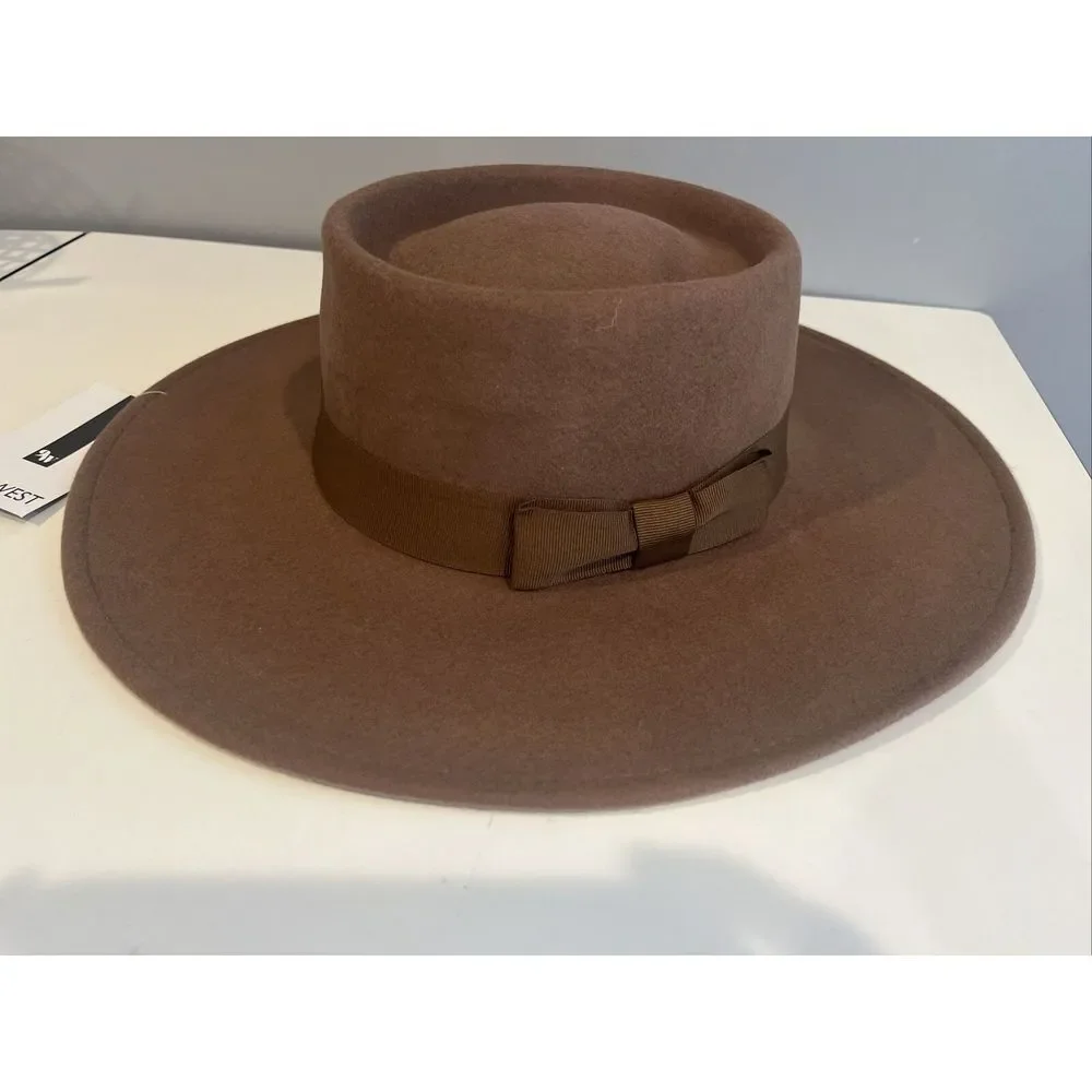 Nine West Wool Felt Telescope Floppy Fedora Hat Brown Rtl $98